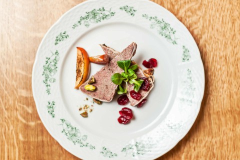 The First Republic Menu - Venison paté with Port wine, cranberries and roasted apples