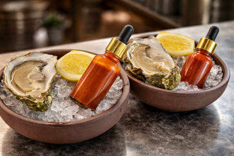 Ústřice Ostra regal no.2, jemně pikantní rajčatový kečup s yuzu